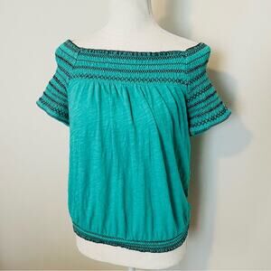 Deletta Teal Off the Shoulder Top